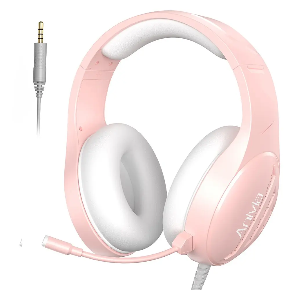 Anivia Pink Over Ear Wired Gaming Headset with Mic, 3D Stereo Surround Sound, 40mm Driver, Ergonomic Headband, Gaming Headphones for PC, PS4, Laptop, Cute Pink Headset for Girls, Gamer Headphones With Mic