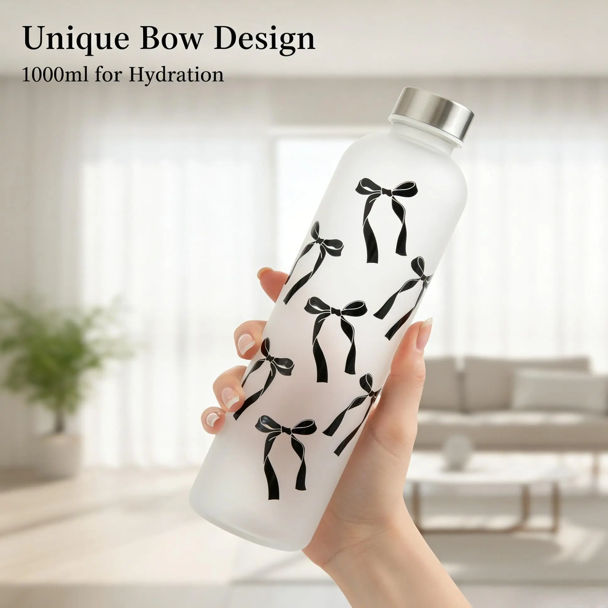 1000ML Butterfly Knot Water Bottle, Gradient Matte Plastic Sports Water Bottle, Anti-Slip Leak-Proof Durable Design, Portable Fashion Travel Cup