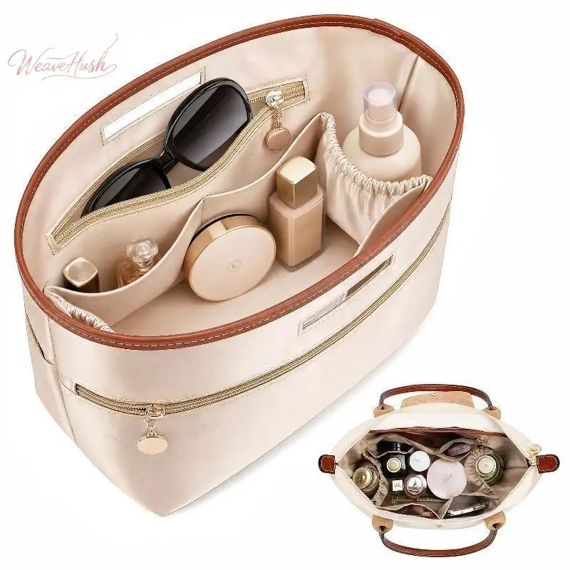 Silky Satin Tote Bag Insert Organizer With Handles - Multi-Size Satin Liner, Fits Longchamp Le Pliage, LV Neverfull MM, Speedy 30, Goyard PM And Most Daily Handbags, Available In Beige, Small, Medium And Large