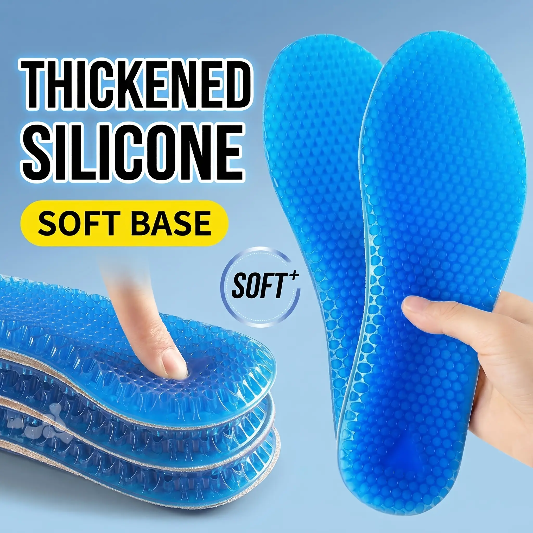 [Soft Sports Insoles] 1 Pair of Silicone Soft Sports Insoles - Comfortable to Wear, Soft to The Touch - with High-Performance Shock Absorption And Arch Support