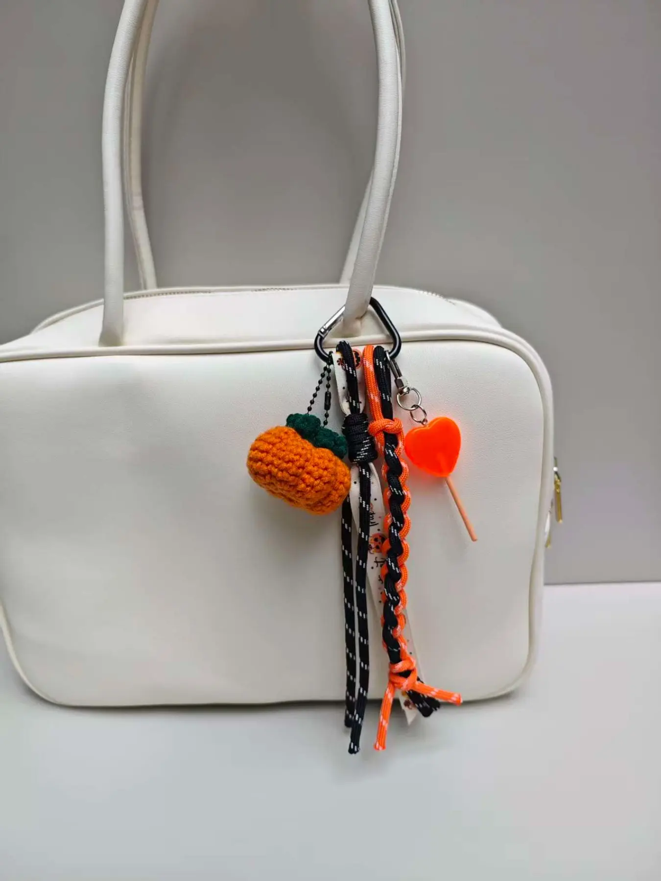 Halloween Theme Crochet Pumpkin Keychain, Colorblock Fringe Strap, Bag Decoration, Girl Backpack Accessory, Festival Gift