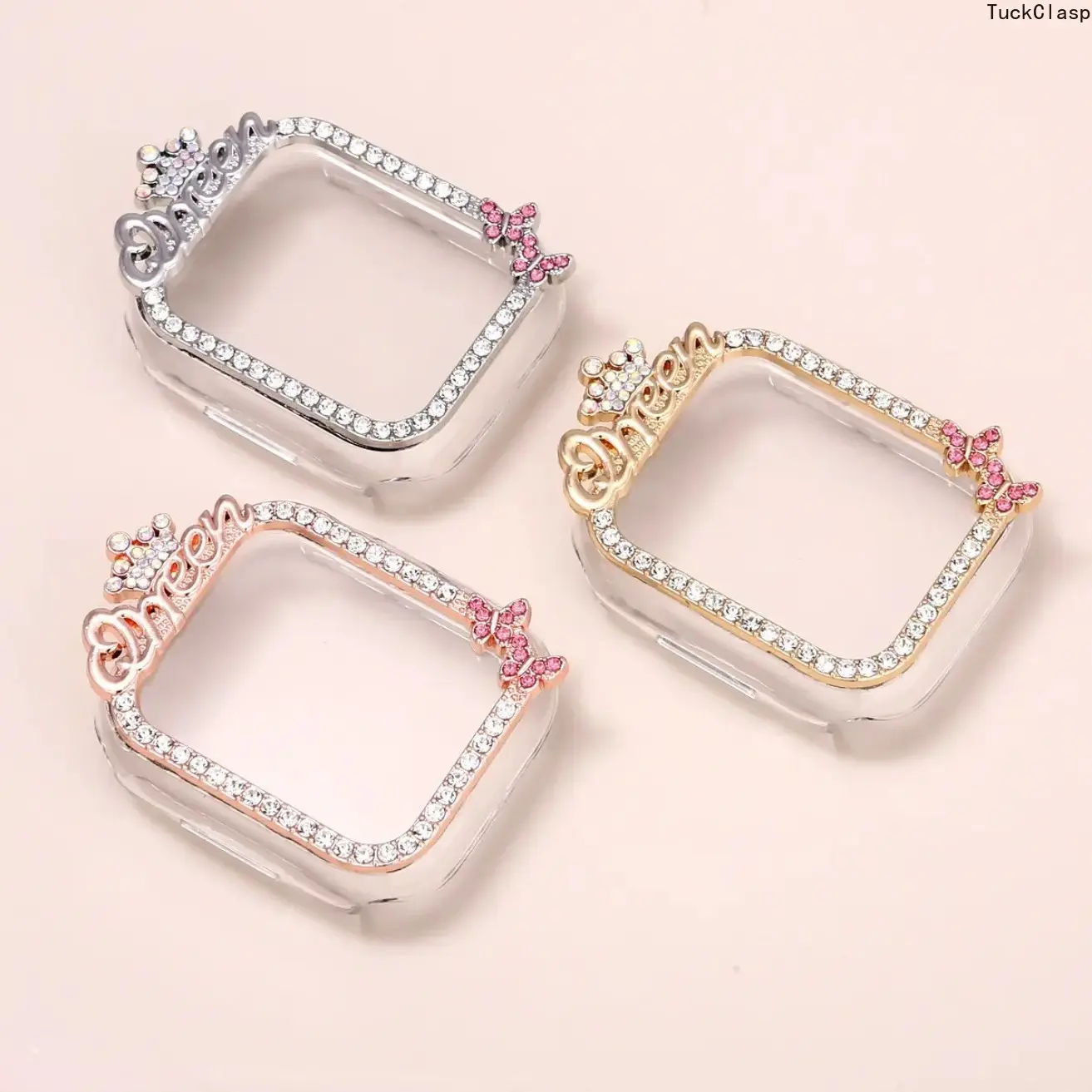 Rhinestone Inlaid Crown Hollow-Out PC Protective Case for iWatch, Full-Wrap Shockproof Anti-Scratch Protective Bumper, Compatible with iWatch Series 1-11, SE & Ultra, 38/40/41/42/44/45/49mm, Lightweight Full-Cover Smartwatch Case (Watch Not Included)