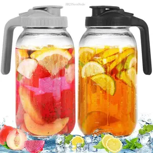 2 Pack Glass Pitchers with Lid, 64 oz Sun Tea Pitcher, Half Gallon Mason Jar Pitcher with Wide Mouth Airtight Lid for Ice Tea, Cold Brew Coffee, Fridge Water, Milk, Juices, Leak Proof Water JugAUrbanNook2 DD23NeonNode