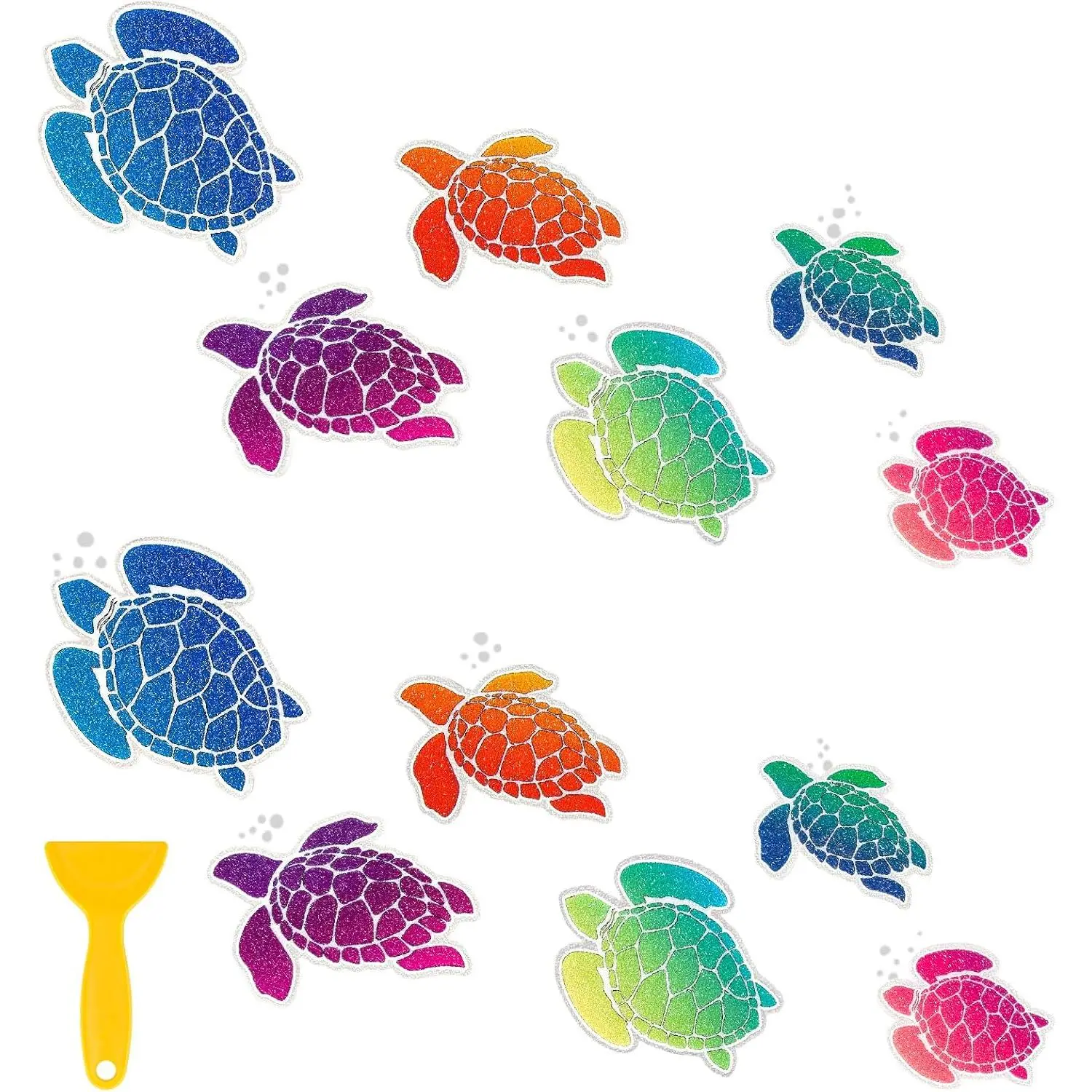 Sea Turtle Non Slip Bathtub Sticker with Scraper 12 count Anti Slip Shower Tread Adhesive Colorful Cruise Turtle Shower Decal for Summer  Bathroom Floor Decoration