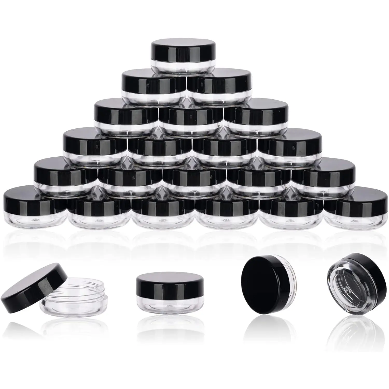 3 Gram Sample Containers 25 Count Empty Lip Balm Containers with Labels | Leak Proof, Clear PS,  3g Size, Includes Labels & Mini Spatulas, for Samples, Lip Balm, Crafts and Travel