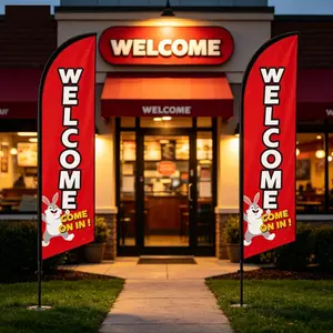 6.5 Ft Feather Flag, High-Density Polyester, Waterproof, UV-Resistant, Windproof, Portable, Easy Installation, Store Welcome Banner
