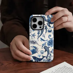 Blue Dolphin Phone Case, Fashionable Full Coverage Print, Dual Layer Protection, Anti-Yellowing, Fits iPhone 11-17 & Samsung, Unisex