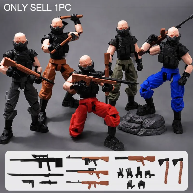 3D Printed Multi-Jointed Action Figure, Articulated Figurines, Dummy13 Mercenary Soldier Doll, Customizable Weaponry, Collectible Display Model, Articulated Figures
