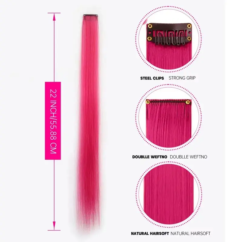New Synthetic 5Pcs Colored Hair Extensions Clip in Colorful Hair Extensions Rainbow Hair Extensions for Women  Hair Extensions
