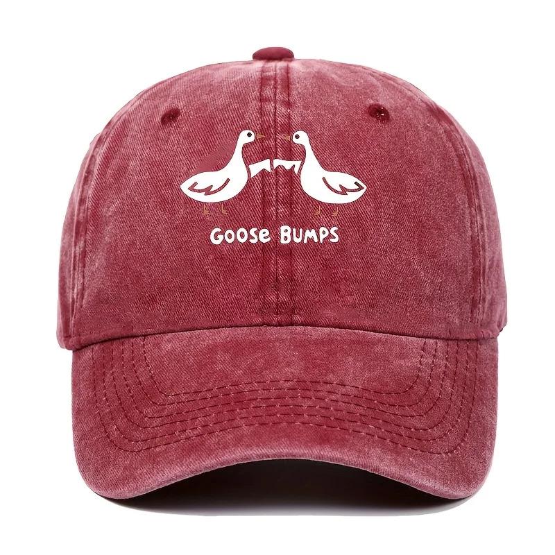 Retro goose print baseball cap with casual style dad hat suitable for men's worn-out duck patterned sports hat
