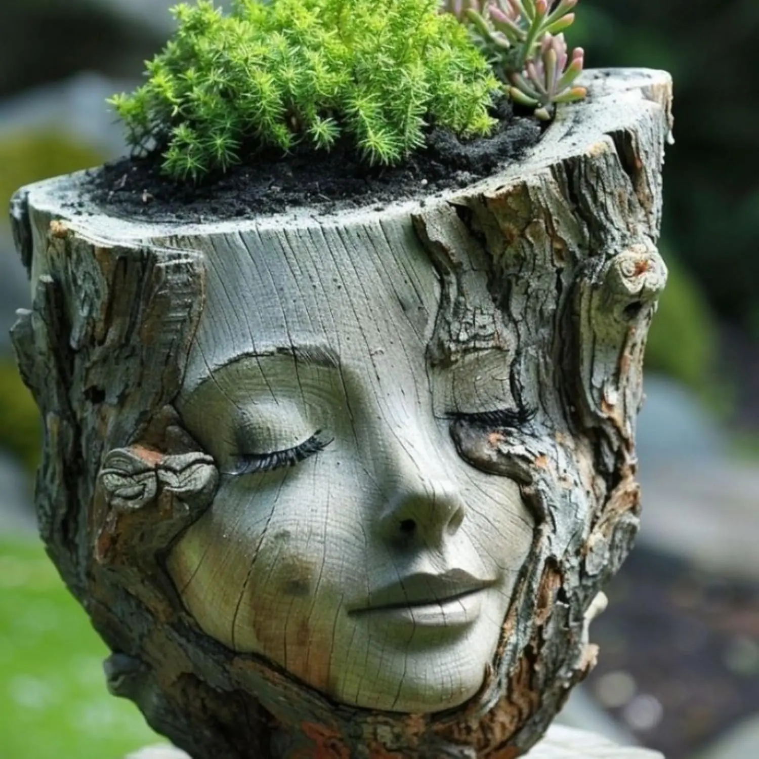 Stump Girl Succulent Planter Pastoral  Courtyard Balcony Ornament Indoor Outdoor Decor