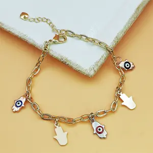 Women's Gold Lucky Evil Eye Charm Sports Wristband, Turkish Eye Protection Link Chain, Geometric Luxury Female Daily Commute Hand Jewelry Gift