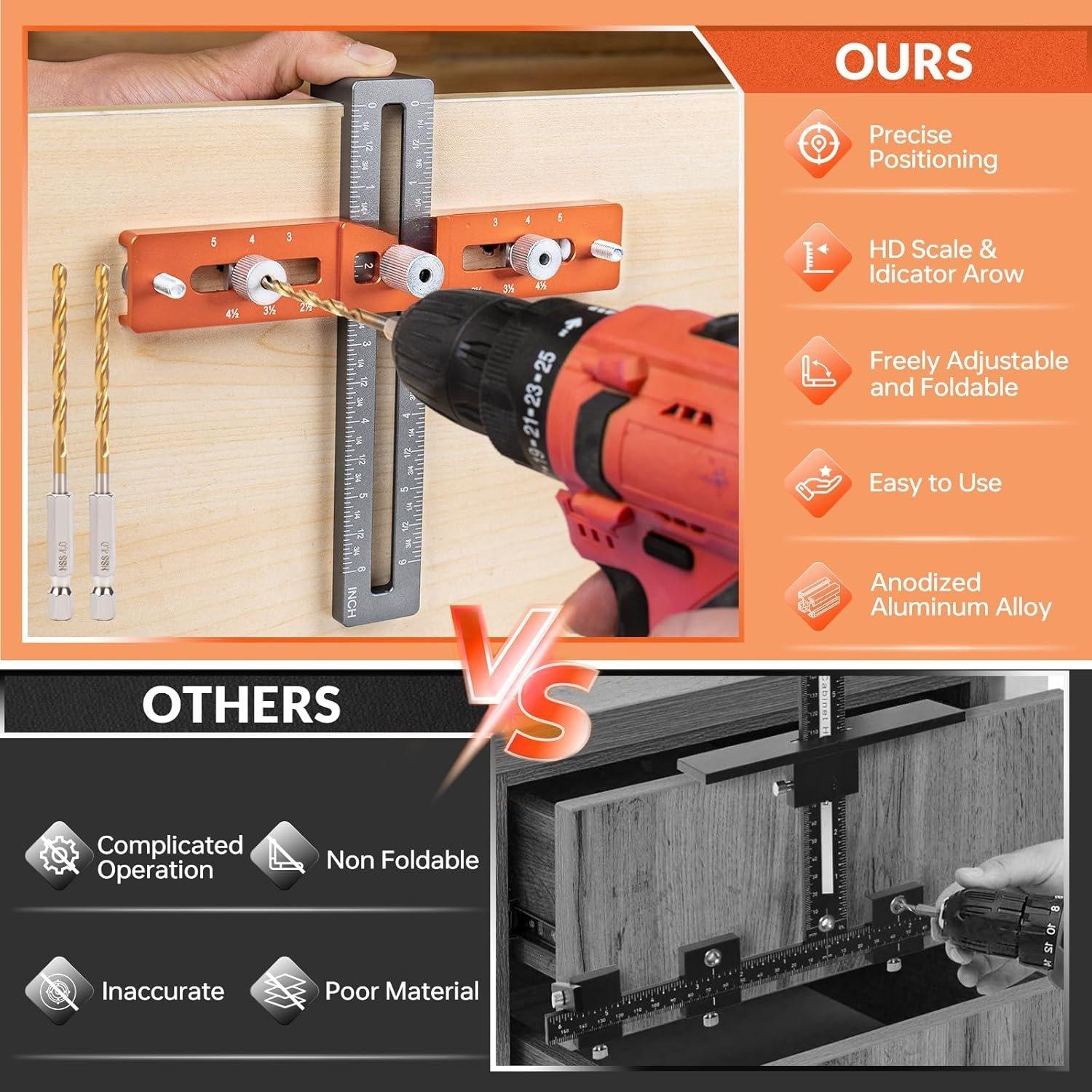Cabinet Hardware Jig, Cabinet Handle Template, Cabinet Installation Tools With Adjustable Knob,Punch Locator Precision Woodworking Drill Guide For Drawer, Cupboard, Door, File Shelves