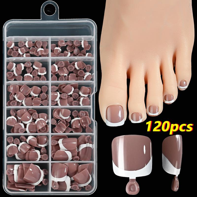 216/120Pcs Press on Toenails 9Colors Short Square False Nail Tips Glossy Nude/Pink/Brown Fake Toenail for Summer DIY Foot