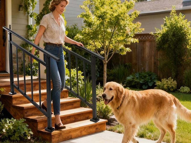 Hand Rails for Steps,Handrail & Indoor Railing Kit,Railings for Steps for Fence & Steps (1, Black-with Balusters, 2 Step)