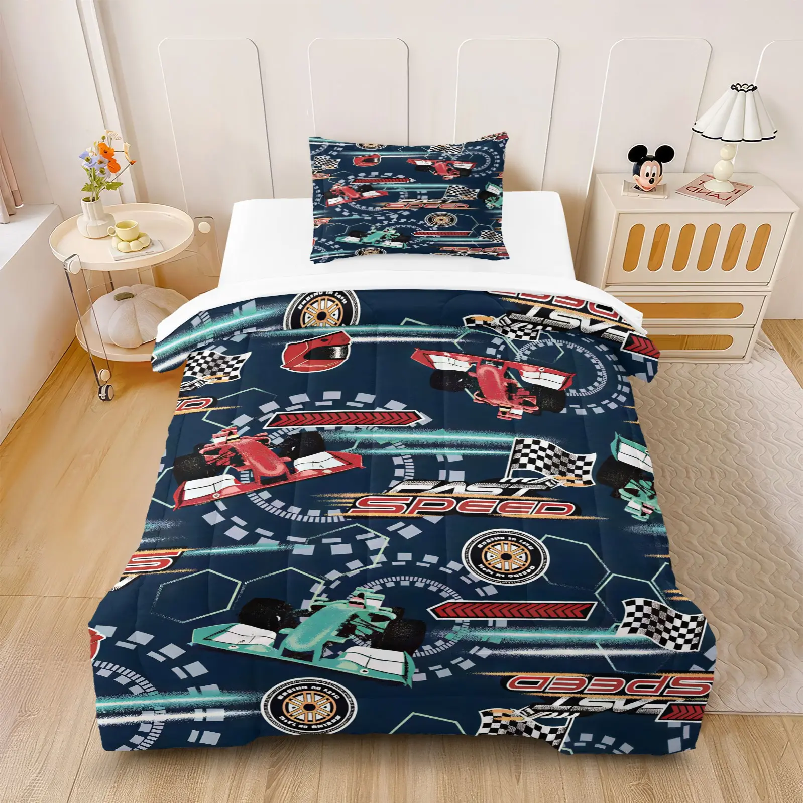 2/3Pcs Formula Racing Car HD Digital Print Comforter Set, Soft Skin-Friendly Microfiber, Suitable for Bedroom, Hotel and Other Scenarios, Comforter Included, Pillow Inserts Not Included, Printed Bedding Set
