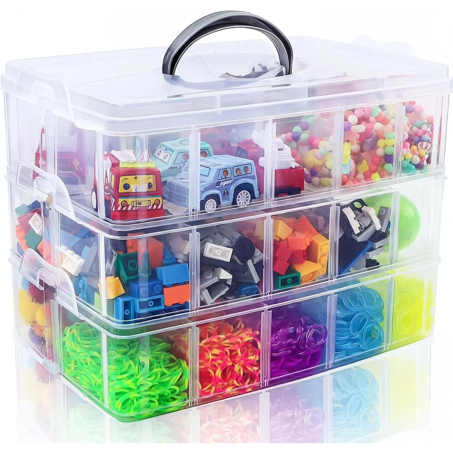 Bead Organizer 3 Tier 30 grid Stackable Craft Tackle Storage Container | Stackable 3-Tier Design, 30 Compartments, for Beads Washi Tape Toys  Beauty and Sewing Supplies
