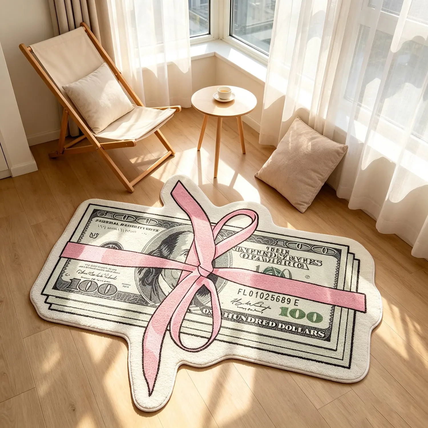 Style Dollar Bill Bow Rug, Decorative Area Rug, Cool Living Room Bedroom Fun Mat, Sheepskin Look Plush Carpet Creative Home Decor