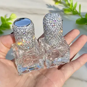 High-End 1pc Perfume Spray Bottle, Sparkling Artificial Rhinestones, Portable Skincare Dispenser, Travel Dispenser Bottle, Elegant Press-Down Liquid Transparent Glass Vial, Fragrance