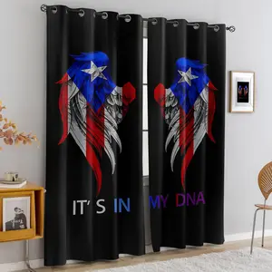 2 Panels Puerto Rico Flag Wing Heart Blackout Curtains, Red White Blue Puerto Rican Patriotic Print, No-Hook Washable Fabric, Room Darkening Window Drapes for Bedroom Decor, Puerto Rican Heritage Home Gift