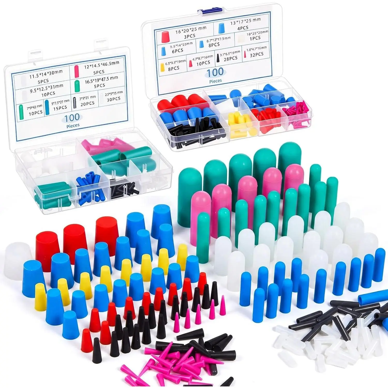 200 Pcs Rubber Plugs 9-Sizes Silicone Tapered Plug Kit 1/15" to 1" Stoppers for Coating, Hole, Painting Protection Silicone Stopper