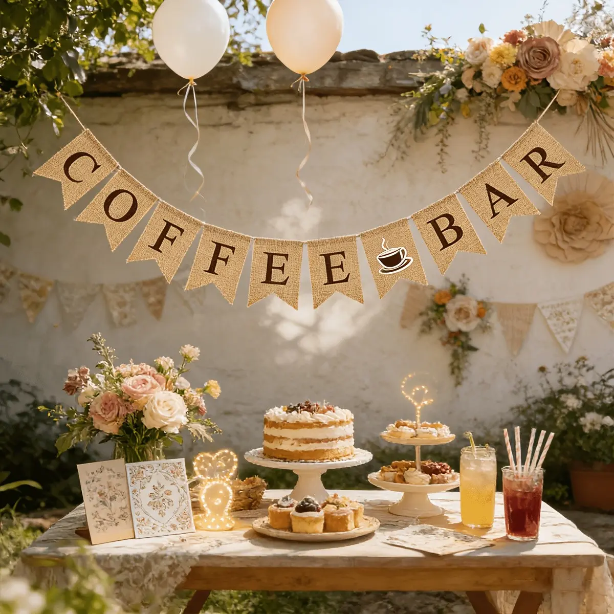 Coffee Bar Banner Set, Burlap Colorful Flag Banner, Rustic Style Decor, Birthday Baptism Party, Family Gathering Decoration