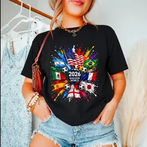 Unisex 2026 New Soccer T-Shirt - 100% Cotton, Stylish Flag Print, comfortable, breathable, pure cotton