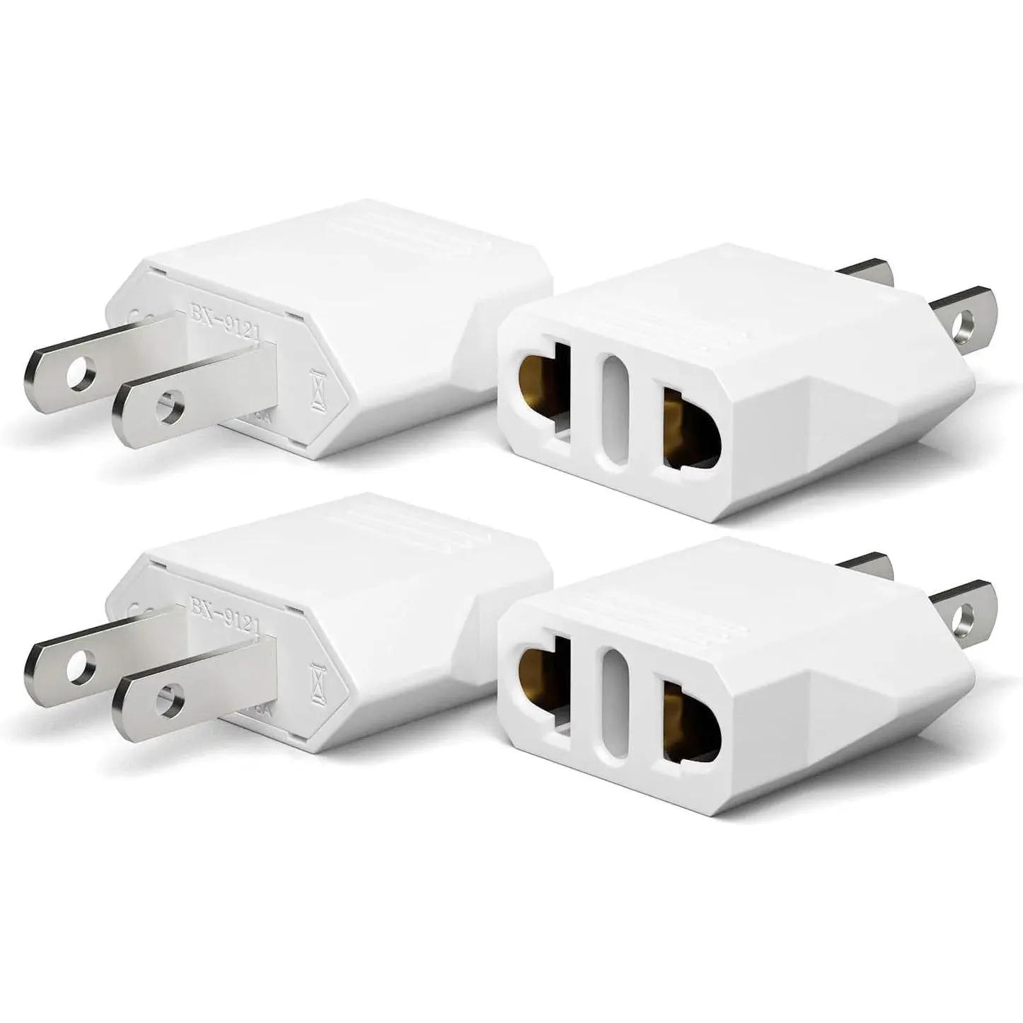 Plug Adapter, European to  Travel Plug Adapter,  to , Mexico, ,  Power Outlet Adapters Wall Plugs, Type A 4-Pack White