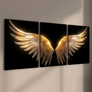 3 Count wooden frame canvas, Dark Zone Gold Wing: Streamer wing poster, exquisite mural, stylish bedroom decoration, modern home decoration, living room and corridor wall decoration, HD, waterproof, art