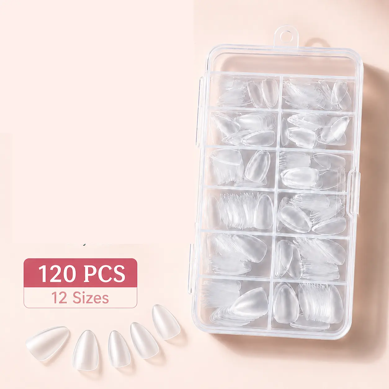 120PCS Semi-Matte Fake Nail Tips, Ultra Short Teardrop Clear Full Cover Nails, 12 Sizes for DIY Nail Extension,costume