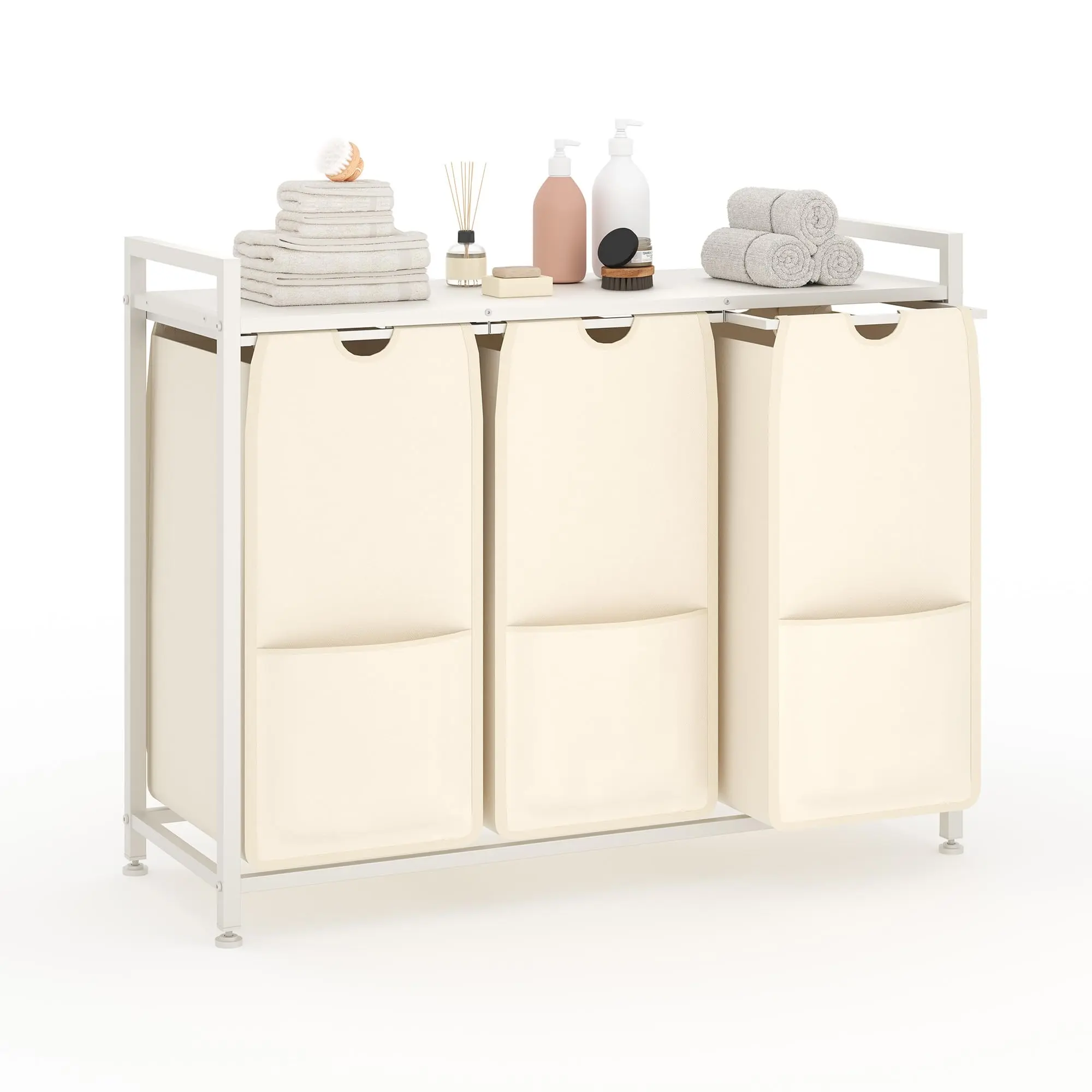 Laundry Sorter 2/3-Section - Freestanding Laundry Hamper Organizer with  2 x 12.8 Gal/3 x 12.8 Gal Removable Pull-Out Bags, Metal Frame Design for Laundry Room, Bedroom & Bathroom