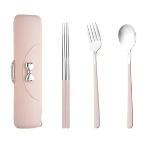 Butterfly Design Stainless Steel Cutlery Set, 3-Piece Kit with Spoon, Fork, Chopsticks, Storage Box, Portable Kitchen Dining Utensils