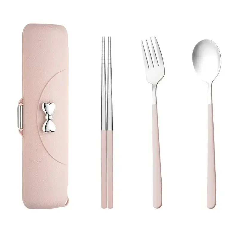 Butterfly Design Stainless Steel Cutlery Set, 3-Piece Kit with Spoon, Fork, Chopsticks, Storage Box, Portable Kitchen Dining Utensils, Modern Kitchenware Set