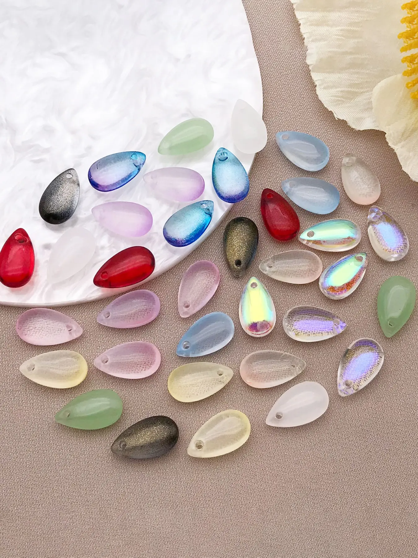 36pcs Glazed Glass Perforated Water Drop Charms, Multicolor Optional Pendants, DIY Jewelry Supplies for Necklaces, Earrings, Bracelets