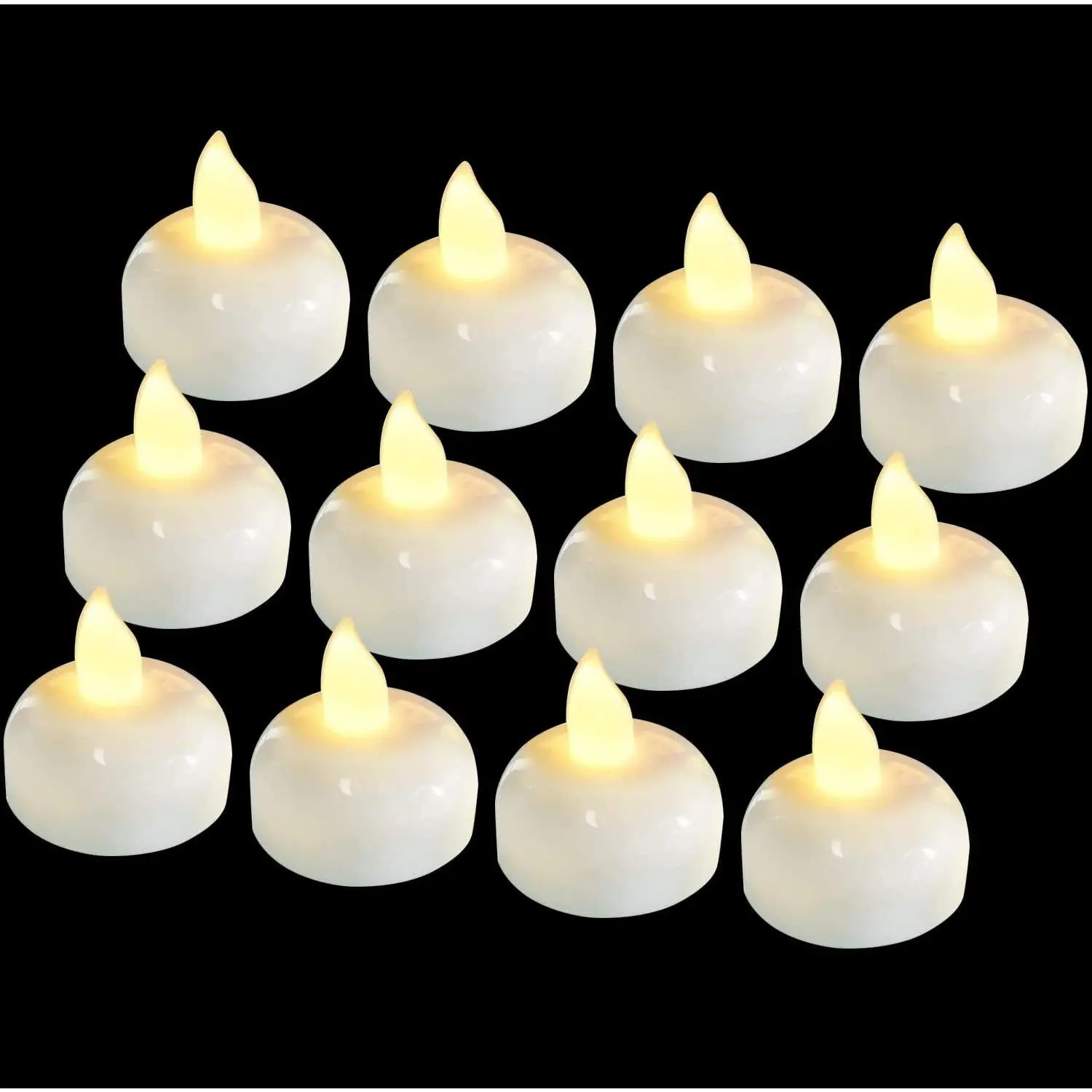 12 Pack LED Flameless Floating Tealights - Synthetic Wax, Waterproof Flicker Effect Warm Yellow Candles for Christmas, Wedding, Bath