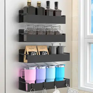 4 Pack Magnetic Spice Rack Organizer for Refrigerator and Oven, Black Fridge Organizers and Storage for Kitchen
