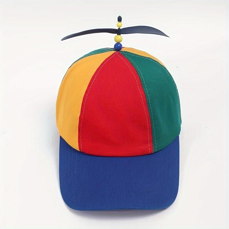Creative and fun Detachable Adult Propeller Hat Baseball Cap,Rainbow Top Hat Brightly Rainbow, bamboo dragonfly rainbow color blocked duckbill cap,