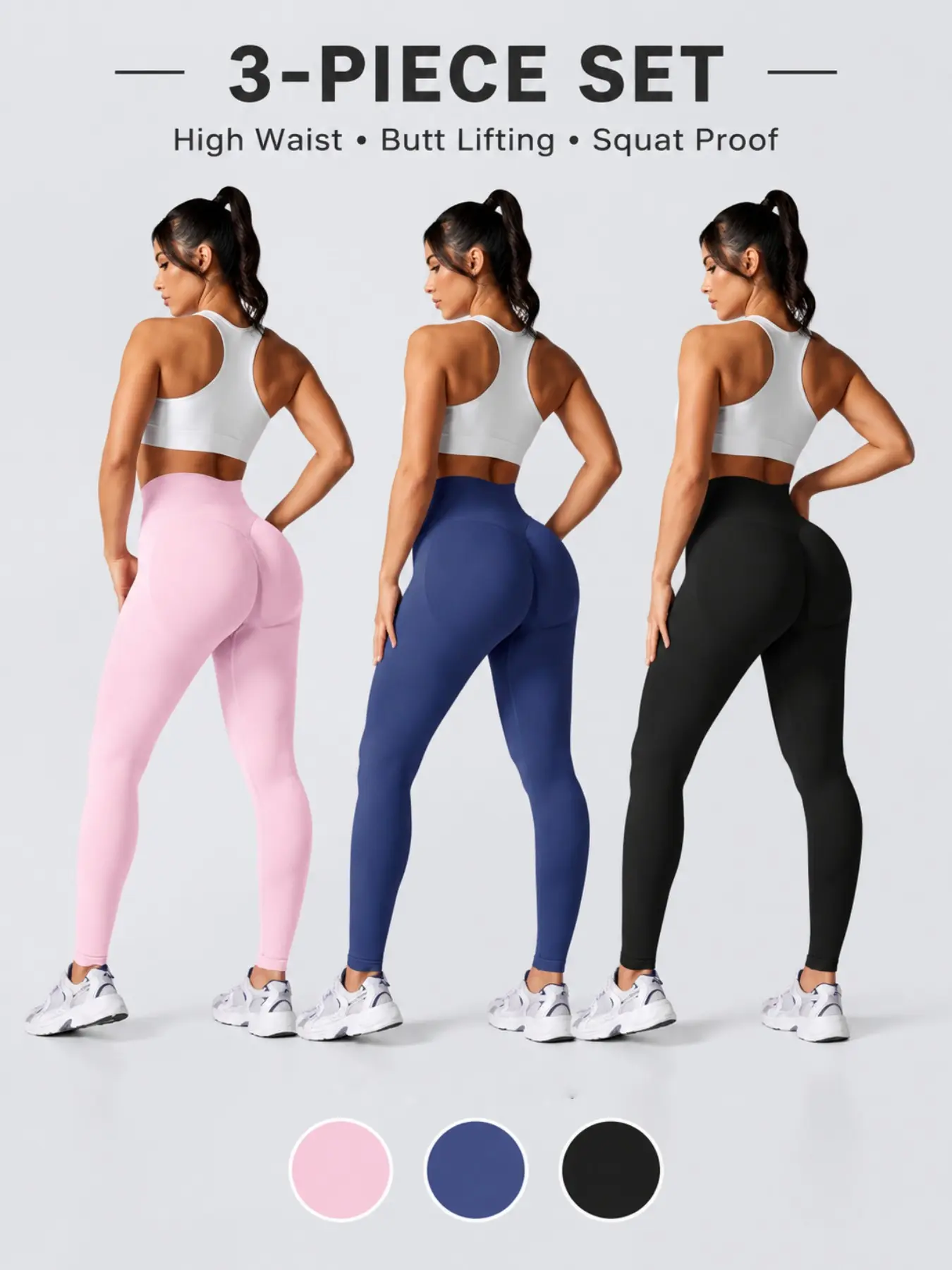3-Pack Women's Sporty High-Waisted Yoga Pants, Stretchy Tummy Control Leggings, All-Season Outdoor Fitness Apparel