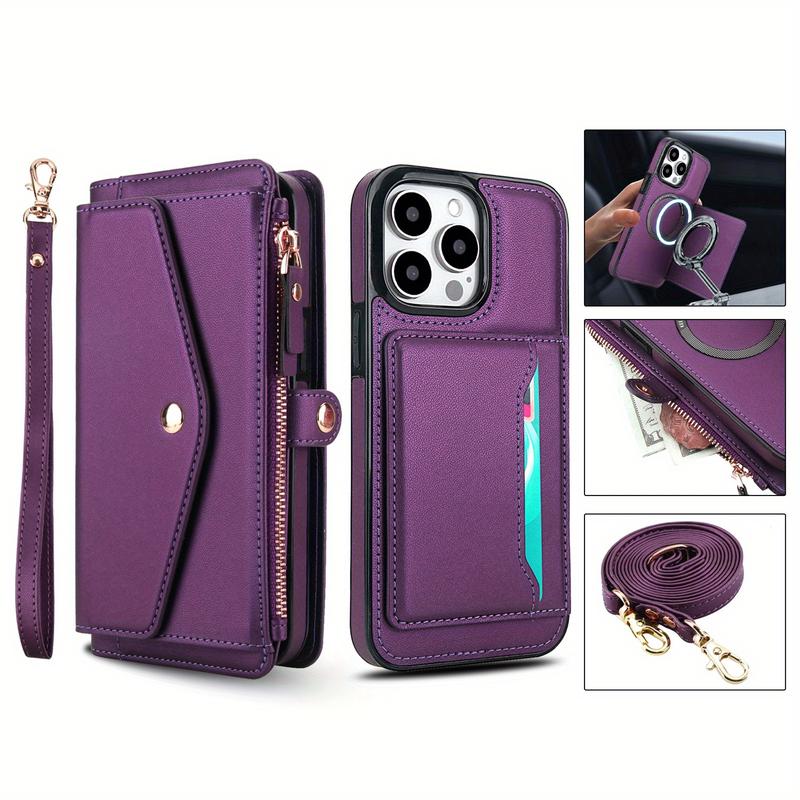 For IPhone 17 16 15 Wallet Case For Women, Support Wireless Charging With Blocking Card Holder, Wallet Detachable Magnetic Phone Case Crossbody Strap_voghion.com