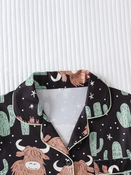 Women's Leopard Print Button Front Pocket Shirt & Pants Pyjama Two-piece Set, Elegant Comfy Long Sleeve Top & Trousers PJ Set, Ladies Sleepwear for All Seasons, Pajama Set