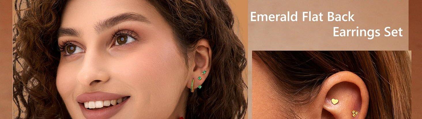 Fashionable  Hypoallergenic Flat Back Earrings Gold Earrings Stacks Set Surgical Stainless Steel Cartilage Earring for Women Dainty Flatback Stud Small Hoop Earring Sets for Multiple Piercing