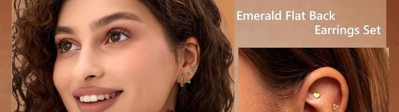 Fashionable  Hypoallergenic Flat Back Earrings Gold Earrings Stacks Set Surgical Stainless Steel Cartilage Earring for Women Dainty Flatback Stud Small Hoop Earring Sets for Multiple Piercing