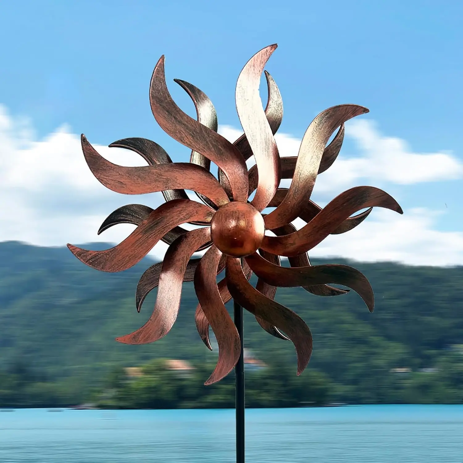 360 Degree Double Blade Metal Wind Spinner for Patio, Lawn & Garden (Copper 53 * 12 inch)