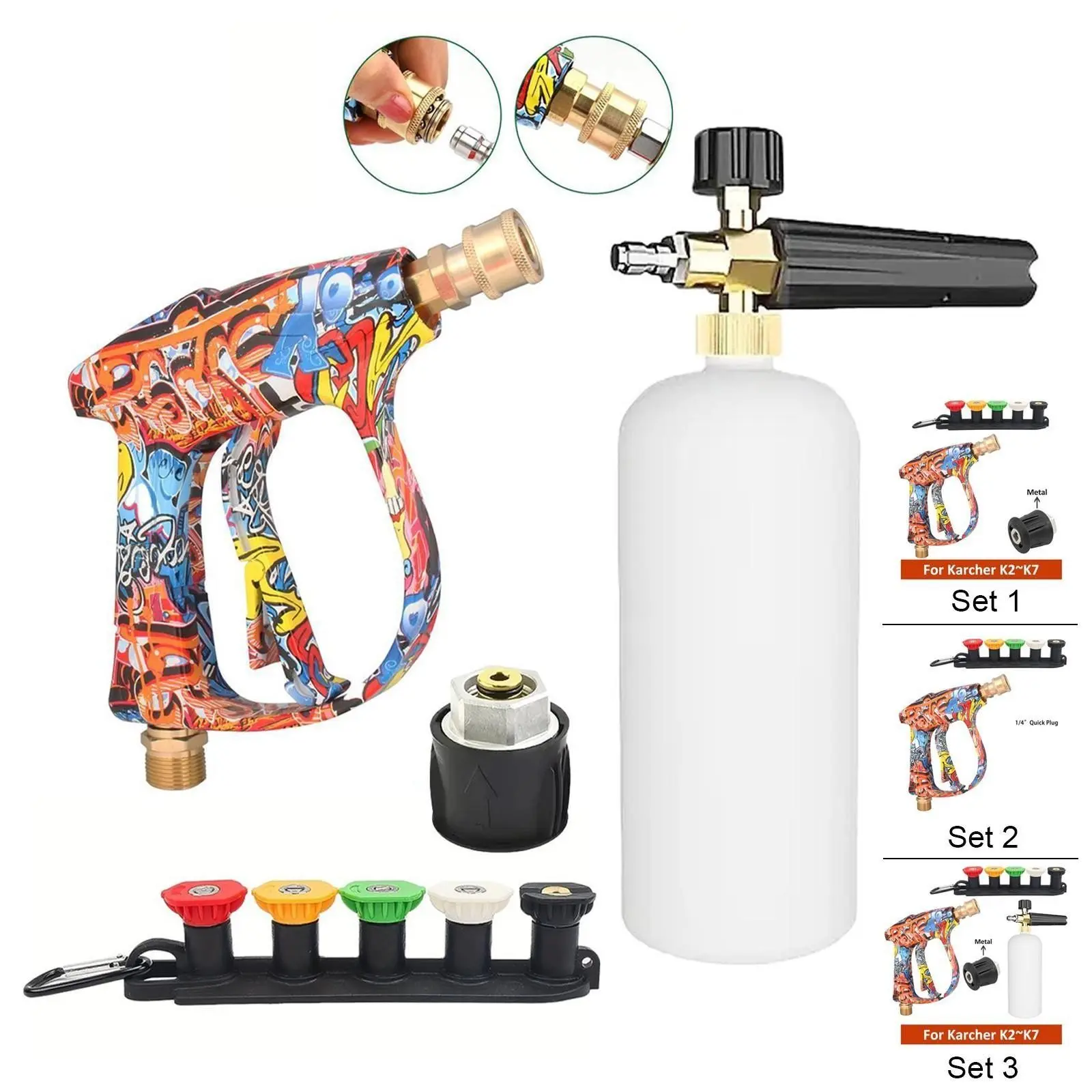 Pressure Washer Water Gun Kit for Car Cleaning Hose Connector For Karcher Quick Connector Adapter and Nozzles Set，Provide three different content options