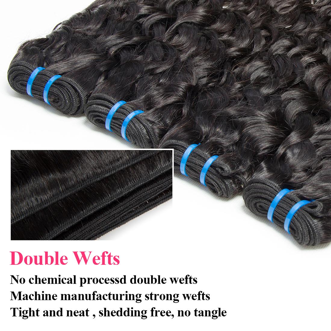 Water Wave Bundles Human Hair Extensions 30 32 Inch Wet And Wavy Curly Human Hair Bundles 100% Unprocessed Brazilian Virgin Hair 1/3/4 Bundles for Women Deep Curly Hair Bundle Weave Extensions Natural Black