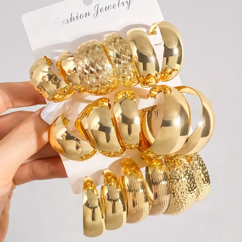 Women Hoop Earrings | Trending European American Fashion Jewelry | Bold Multi-circle Alloy Earring Set 3 Pairs | Premium Matte Gold Oversized Retro Circular Earrings | Sturdy Anti-fade Stylish Ear Jewelry For Daily Street Outfits Shopping Office Casual Lo