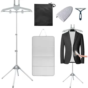 Foldable Garment Steamer Hanger Stand with Ironing Gloves Adjustable Steamer Rack Lint Remover Storage Bag 2 Clips Portable Ironing Board for Suits Shirts Coats for Travel Home Use