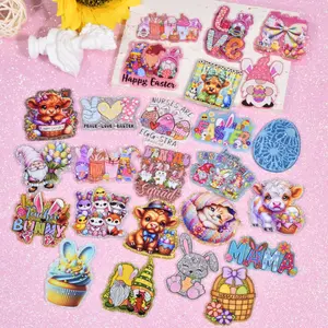 30pcs Easter Glitter Acrylic Flatbacks Without Holes Charm for Badge Reels And Keychains