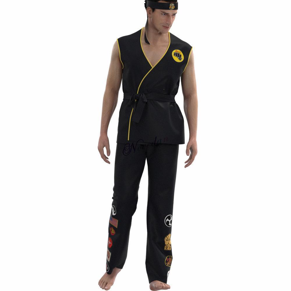 Karate Kids KOF Cobra Kai Cosplay Costume Kid Adult Black White Kimono Uniform Headband Anime Halloween Party Suit Tracksuit