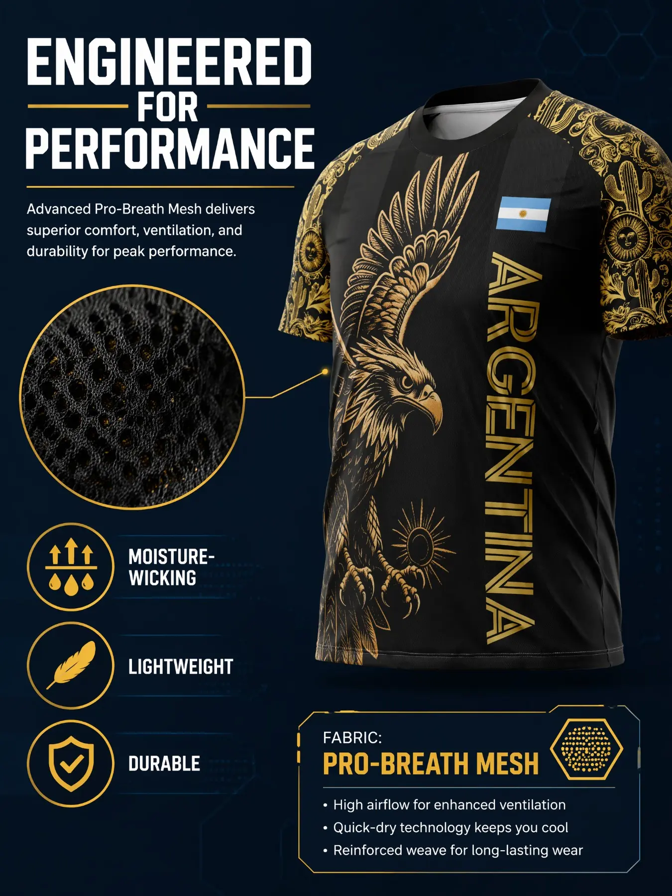 2026 Argentina Soccer Jersey, Breathable Mesh, Cactus Inca Tribal Floral Print, Quick-Dry Lightweight Durable Sports T-Shirt, Fan Match Training